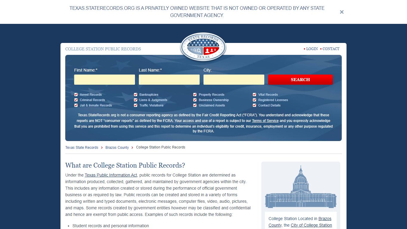 College Station Arrest and Public Records | Texas.StateRecords.org